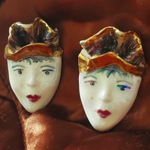 Vintage 80s 90s handmade ceramic clip on earrings